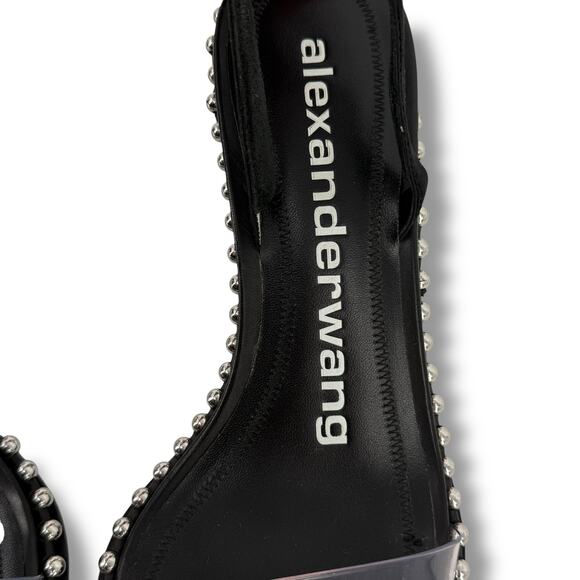 Alexander Wang Nova Kitten Low Heel Sandals Mens Sz 37.5 6.5 7 Black Studded - Picture 7 of 13